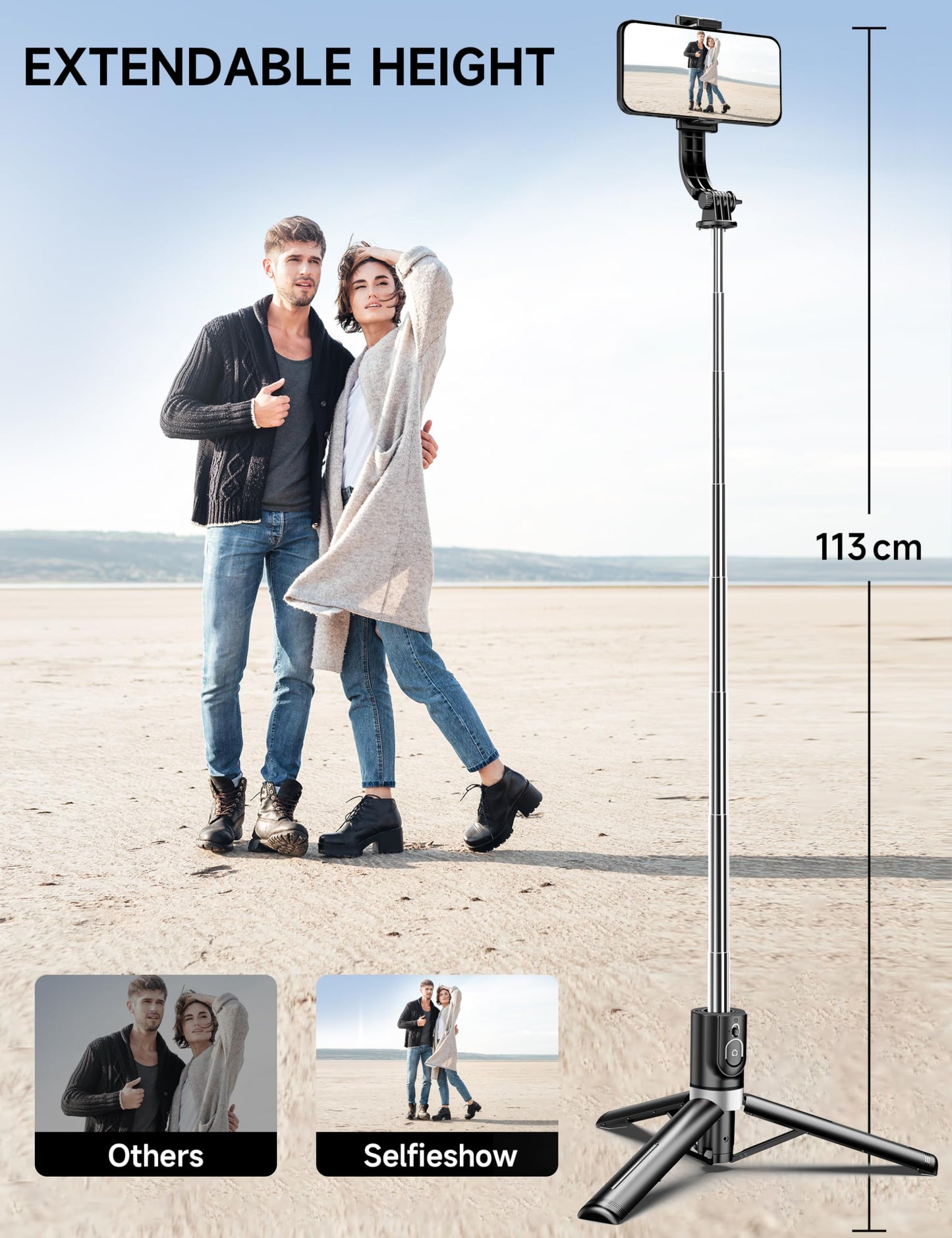 45" Selfie Stick Tripod with 2 Lights, Extendable 5 in 1 Selfie Stick Phone Tripod, Portable Selfie Sticks with Wireless Remote Compatible with iPhone