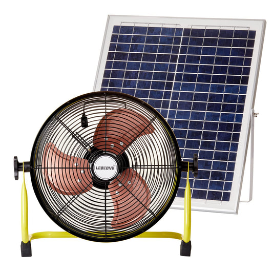 lcocove Solar Powered Fan, Battery Operated Outdoor Fan Can Running 5-24 Hours, Solar Fans For Shed,Home?Ouside,Camping?Solar fan with USB Output
