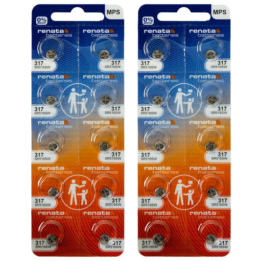 Renata 317 SR516SW Batteries - 1.55V Silver Oxide 317 Watch Battery (20 Count)