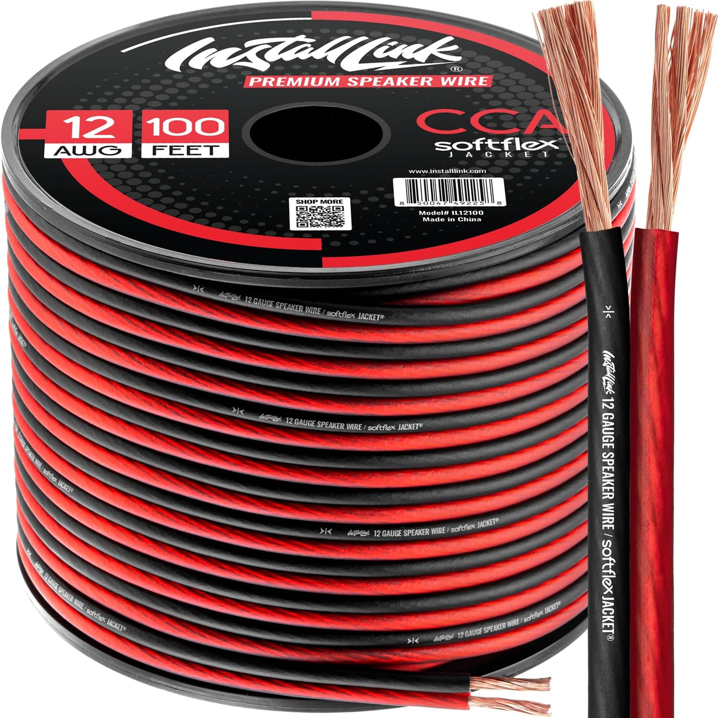 Install Link 12 AWG Gauge Speaker Wire Cable (100 Feet) Stereo, Car or Home Theater, CCA