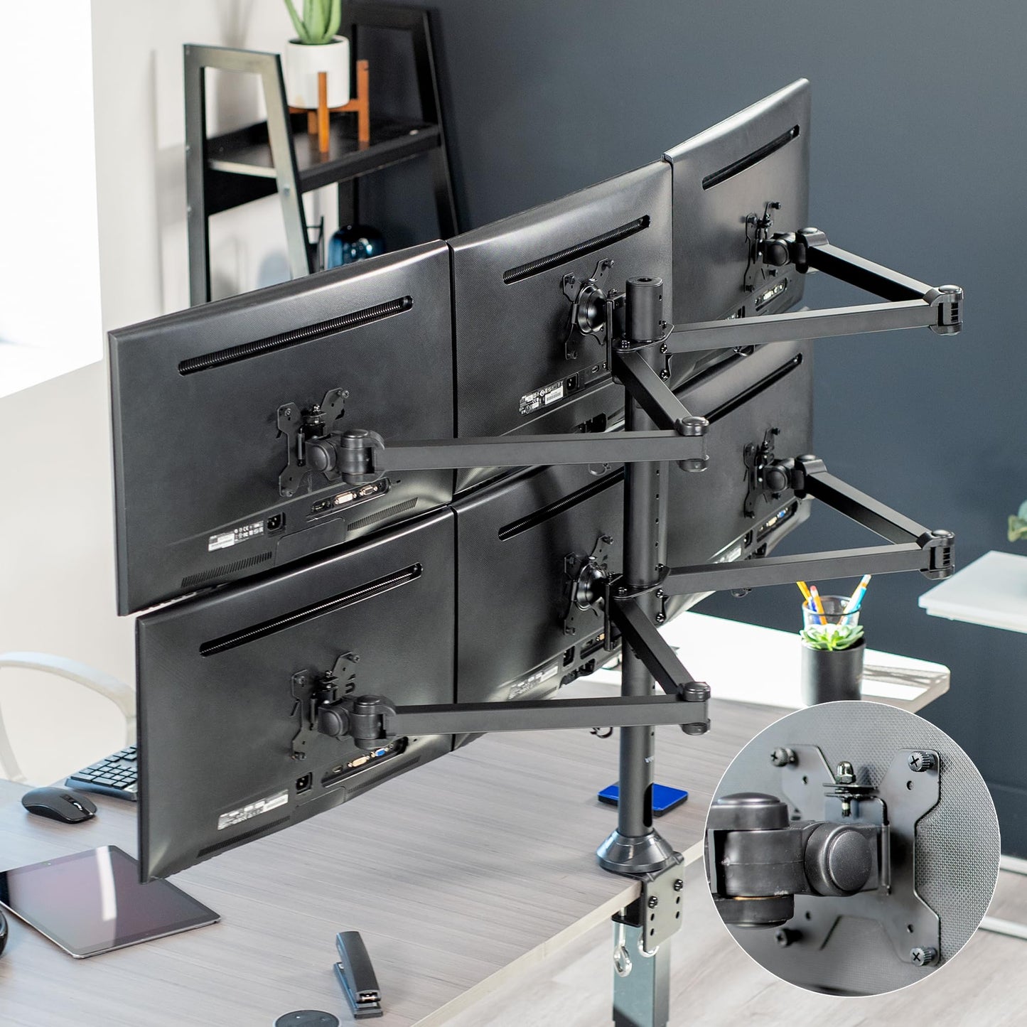 VIVO Steel Hex Monitor 23 to 32 inch LED LCD Clamp-on Desk Mount, Heavy Duty Articulating VESA Computer Stand, Holds 6 Screens, Fully Adjustable