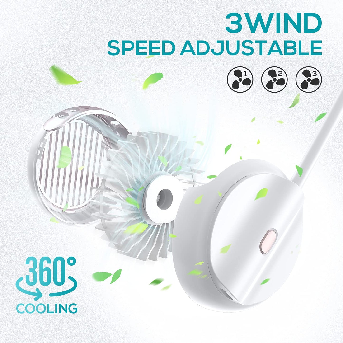 VILICK Portable Neck Fan, Personal Bladeless Small Fan, Rechargeable 360° Cooling Fan, Wearable Hands Free USB Fan Quiet 3 Speed Adjustable for Travel