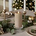Luminara Realistic Artificial Flame Gold Glitter Pillar Candle - Moving Flame LED Battery Operated Lights - Unscented - Remote Ready - Remote Sold