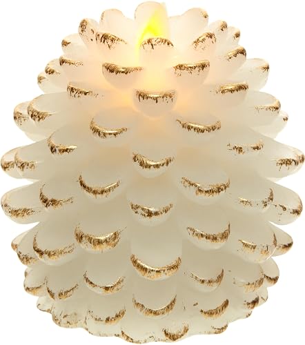 Pavilion Gift Company - White 4.25 Inch Pinecone LED-Lit Battery Operated Realistic Flame Candle Made from Real Wax