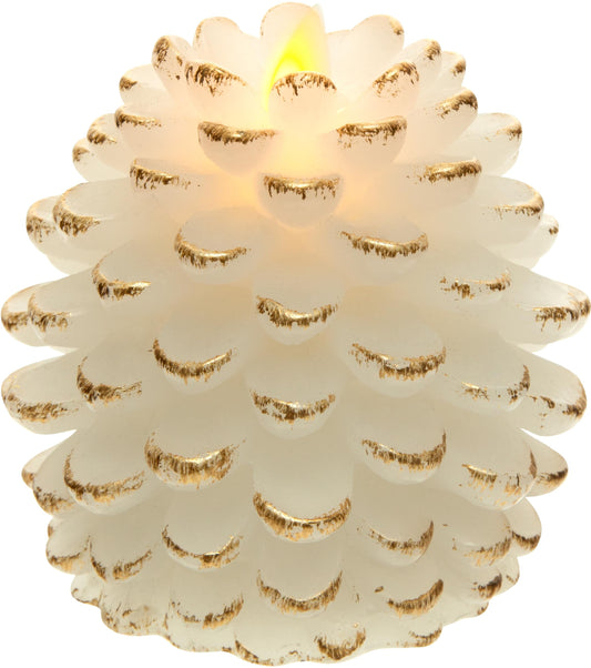Pavilion Gift Company - White 4.25 Inch Pinecone LED-Lit Battery Operated Realistic Flame Candle Made from Real Wax