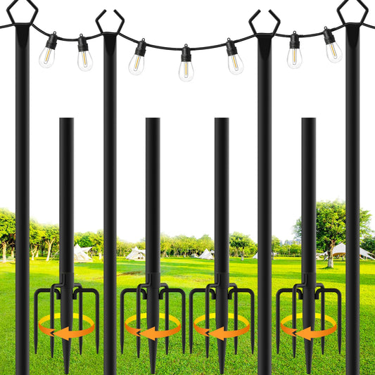 SINLEY 4 Pack String Light Poles,10 Ft Metal Poles with Fork for Outdoor String Lights,Outdoor Light Poles with Fork,Poles/Post/Stand