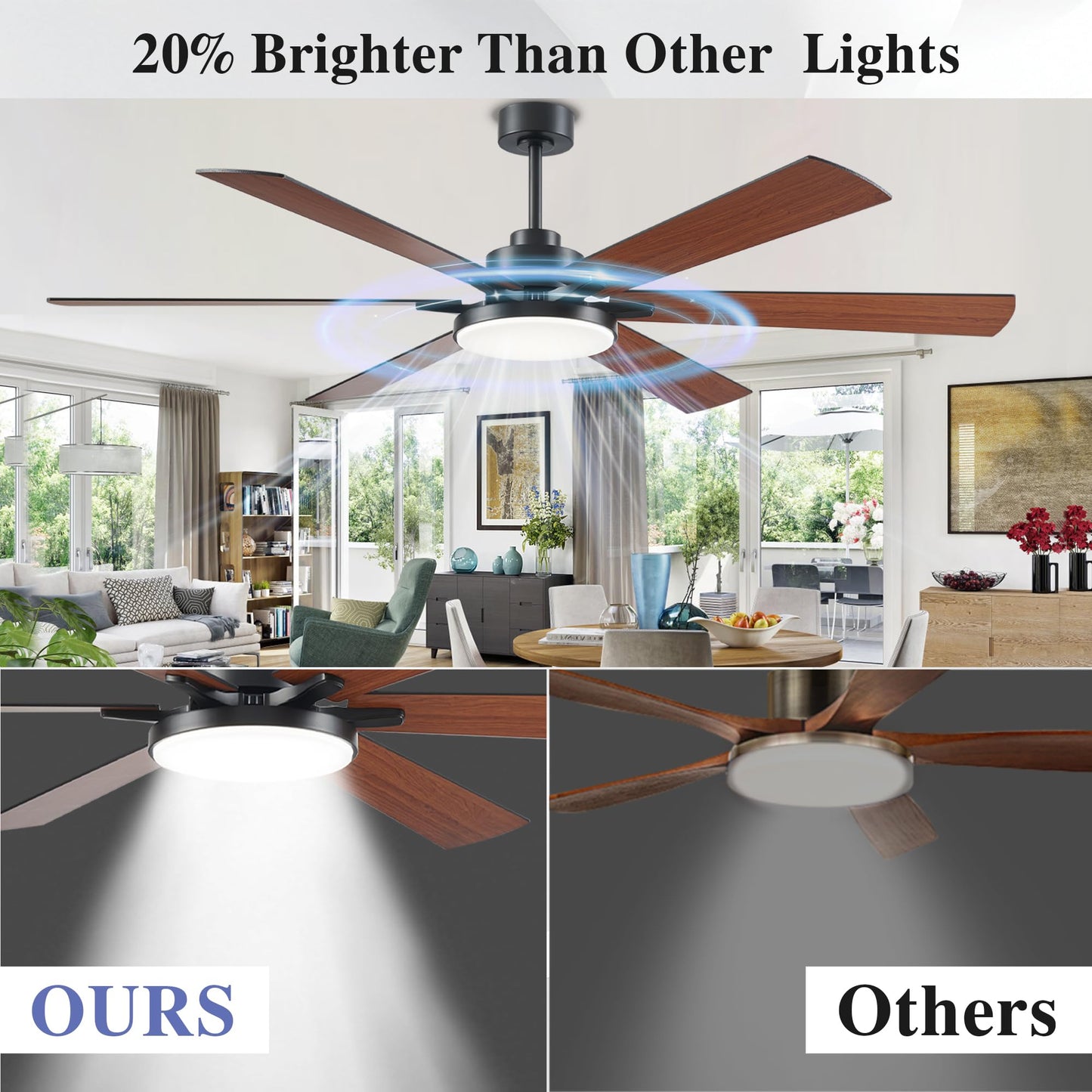 72 inch Ceiling Fans with Lights and Remote Control,Indoor/Outdoor Flush Mount Low Profile Commercial Reversible Dimmable Wood Grain Ceiling Fans
