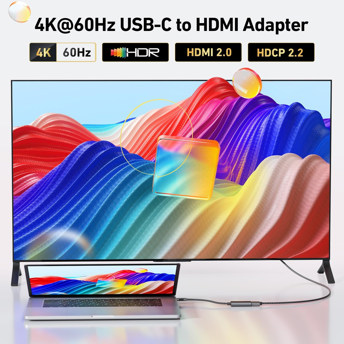 uni USB-C to HDMI Adapter 4K@60Hz, Thunderbolt 3/4 to HDMI Adapter, Type C HDMI Converter, Compatible with MacBook Pro/Air 2022, iPad Pro/Air, Surface