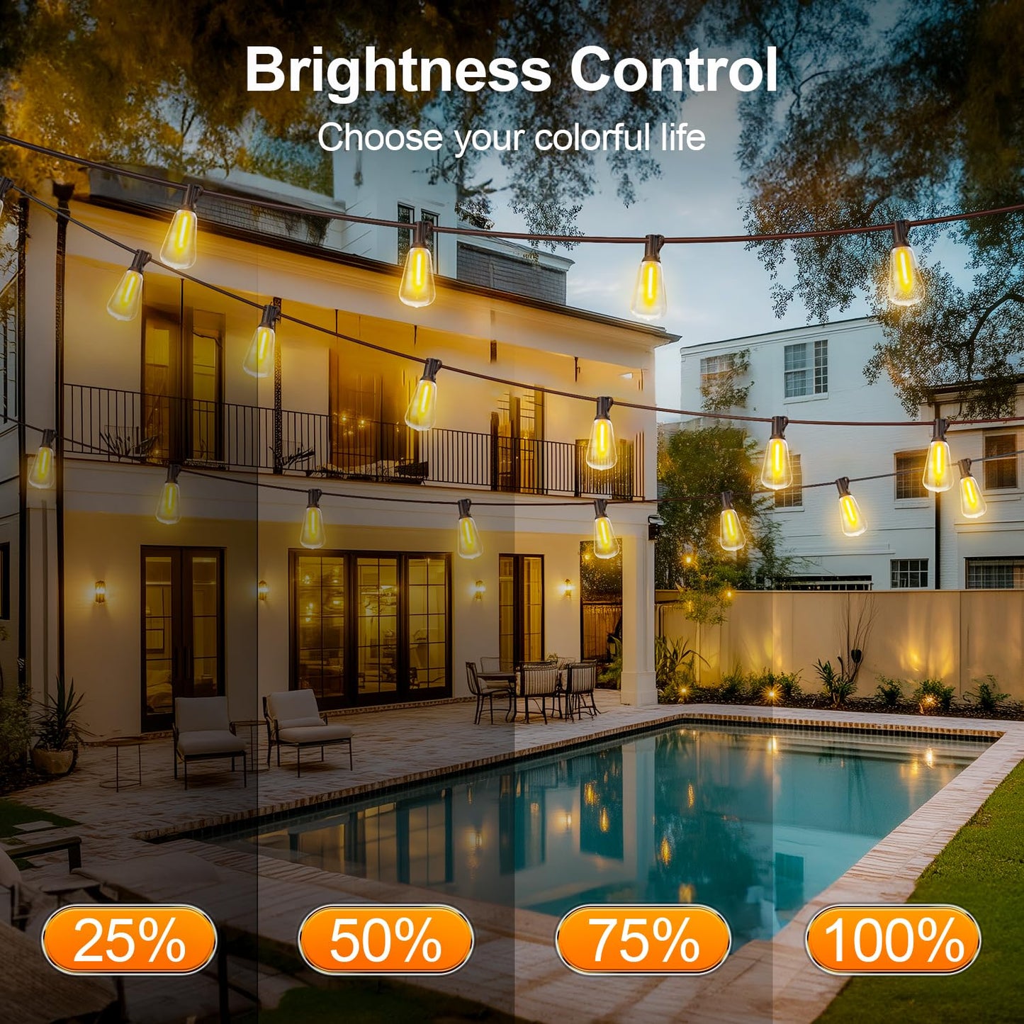 Outdoor Lights String Patio Outside - 100ft 30M LED Waterproof Light - Hanging Lighting ST38 Shatterproof Edison Bulb Deck Backyard Gazebo Balcony