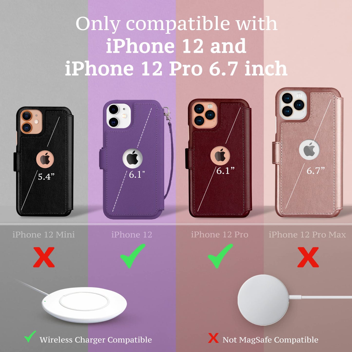 Compatible With iPhone 12 Wallet case for Women & Men - 12 Pro case with Card Holder [Slim and Durable] Faux Leather - Flip Cell Phone case, Folio
