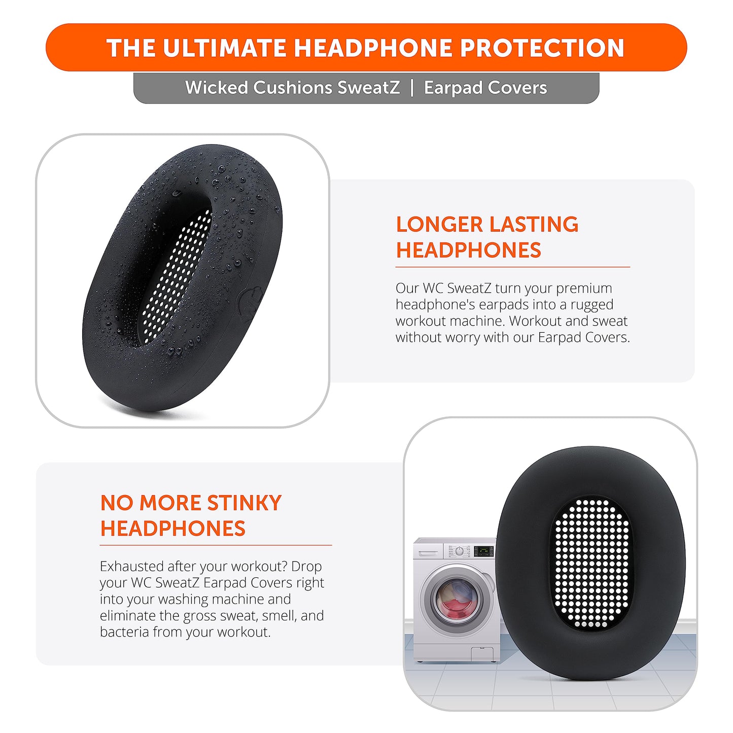 WC SweatZ XM5 - Patented Earpad Sweat Covers for Sony WH1000XM5 by Wicked Cushions | Full 360 Earpad Protection | Sweatproof & Easily Washable | Black