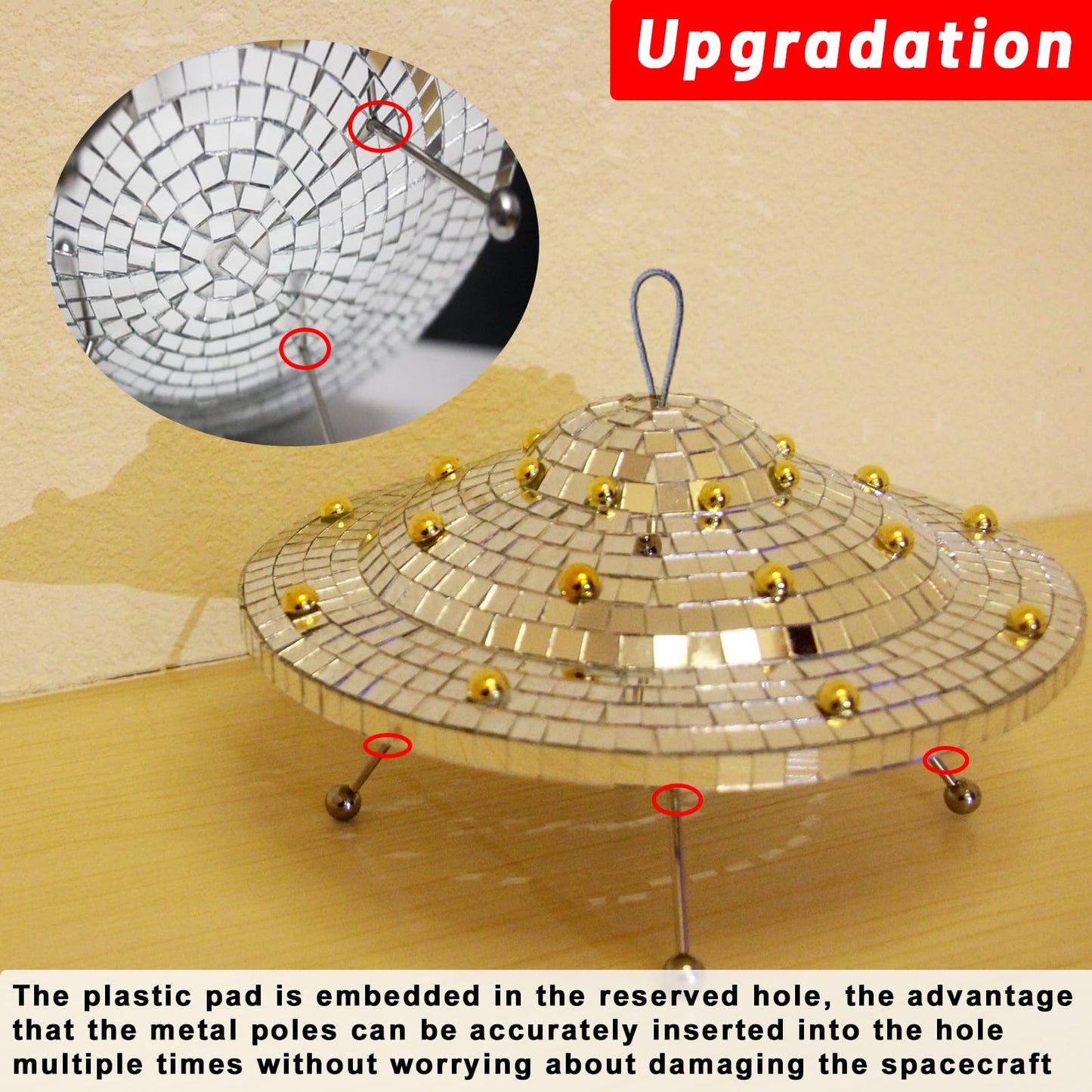 Disco Ball with Elastic Rope UFO Spaceship Mirror Reflective Decorations UFO Space Art Crafts Creative Disco Mirror Ball Handmade Gifts Funny