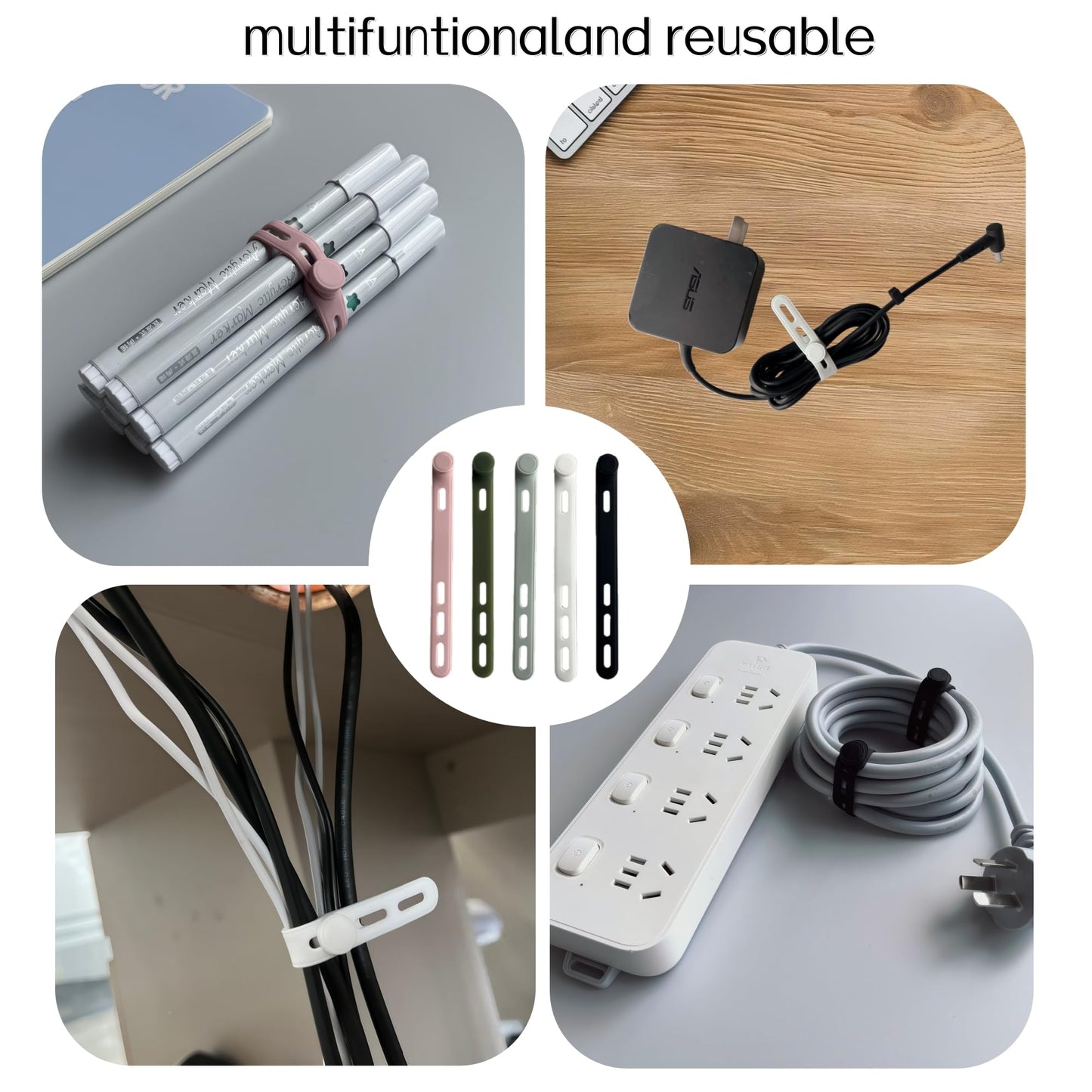 25 Pcs Silicone Cable Ties, Reusable Cord Organizers, Umbrellas Wraps & Cable Ties for Wires and Charging Cords Management - Home, Office, Kitchen