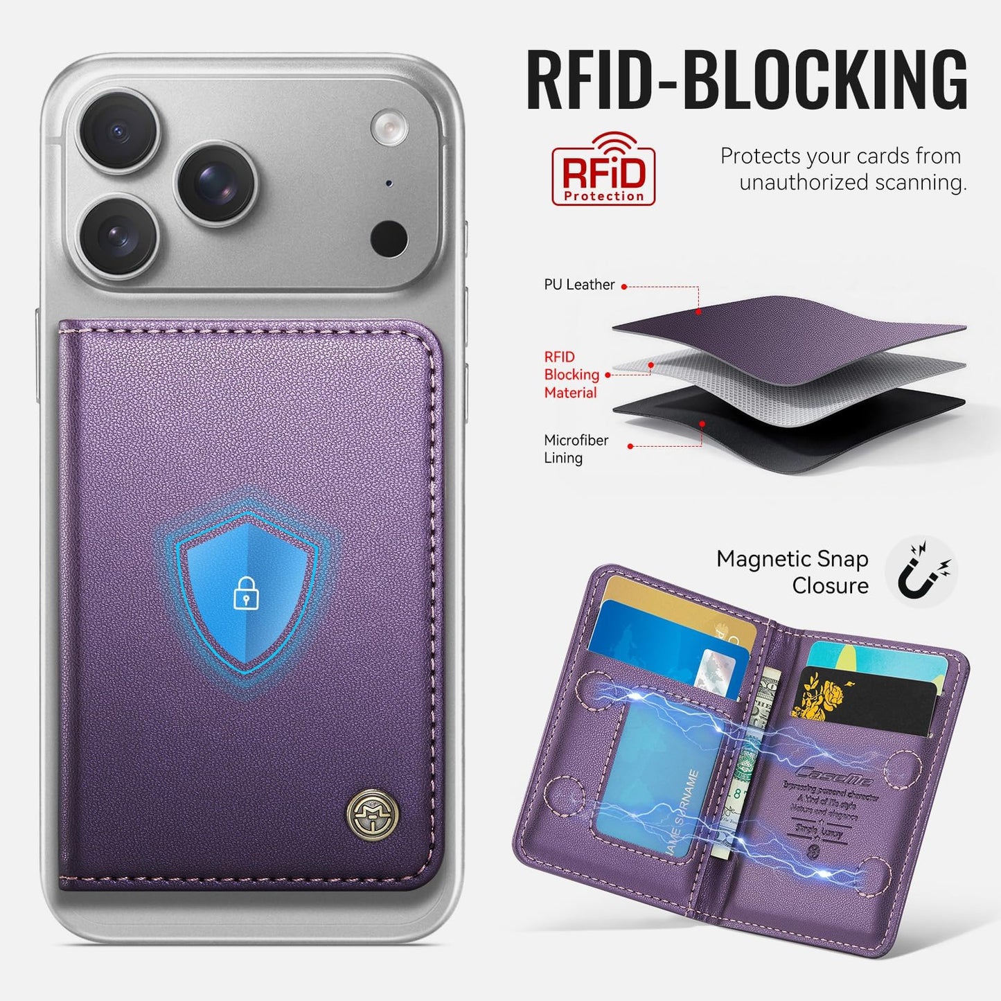 VEWWA Magnetic Wallet for iPhone, Detachable Magnetic Card Holder Compatible with MagSafe, RFID Blocking Magnetic Phone Wallet with Kickstand
