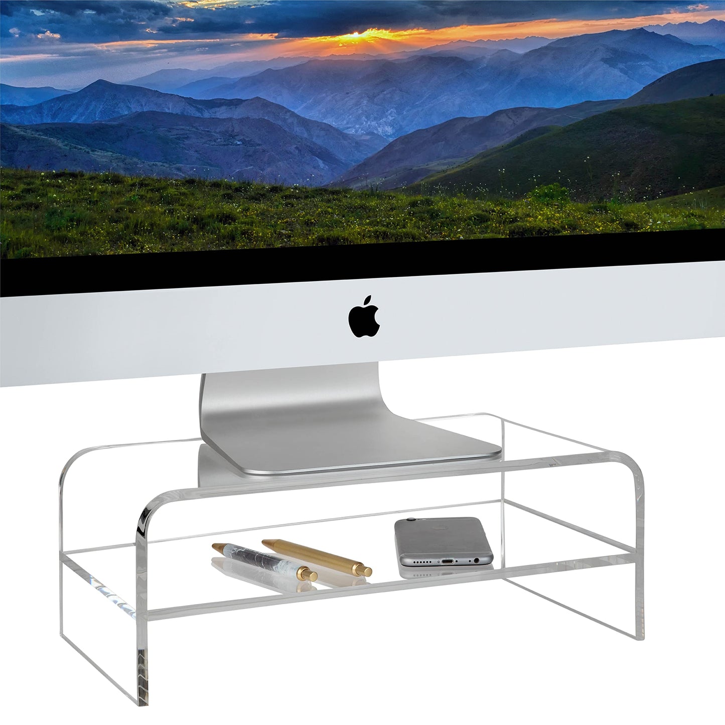 Homeries Computer Monitor Stand 2-Tier Acrylic, Universal Computer Riser for Home, Office, Business, Desk, Gamers | Multi Media Platform Lift