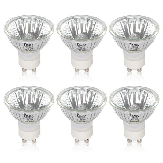 Simba Lighting Halogen GU10 35W Spotlight 120V MR16, Glass Cover, 6 Pack
