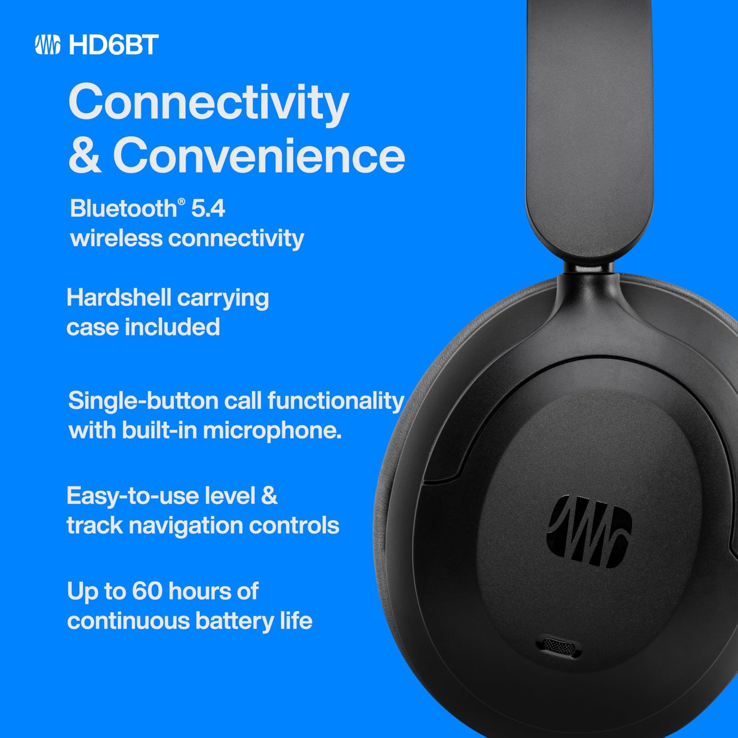 PreSonus Eris HD6BT - Over-Ear Closed-Back Wireless Headphones, Bluetooth, ANC Noise Cancelling, Up to 60 Hours Battery Life, Studio Headphones…