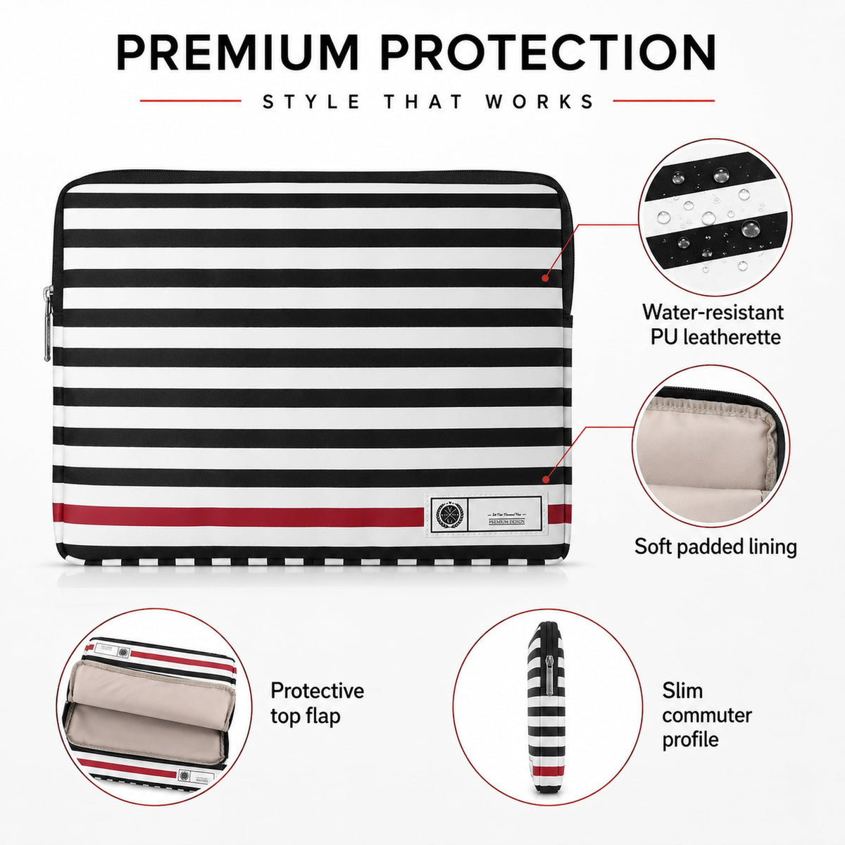 VanGoddy Black and White Striped 11" to 12-inch Laptop Sleeve Protective Case Cover (Red)