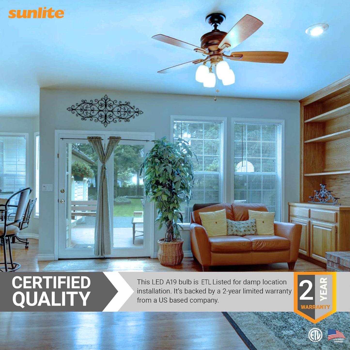 Sunlite 41220-SU LED A19 Light Bulbs, 15 Watts (100W Equivalent), 1500 Lumens, Medium Base (E26), Non-Dimmable, ETL Listed, 6500K - Daylight
