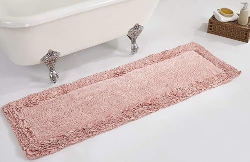Better Trends 100% Cotton 20x60 Long Runner Bath Mat Extra Soft Non-Slip Bath Rug Water Absorbent Washable for Bathroom Floor Tub Shower Pink Shaggy…