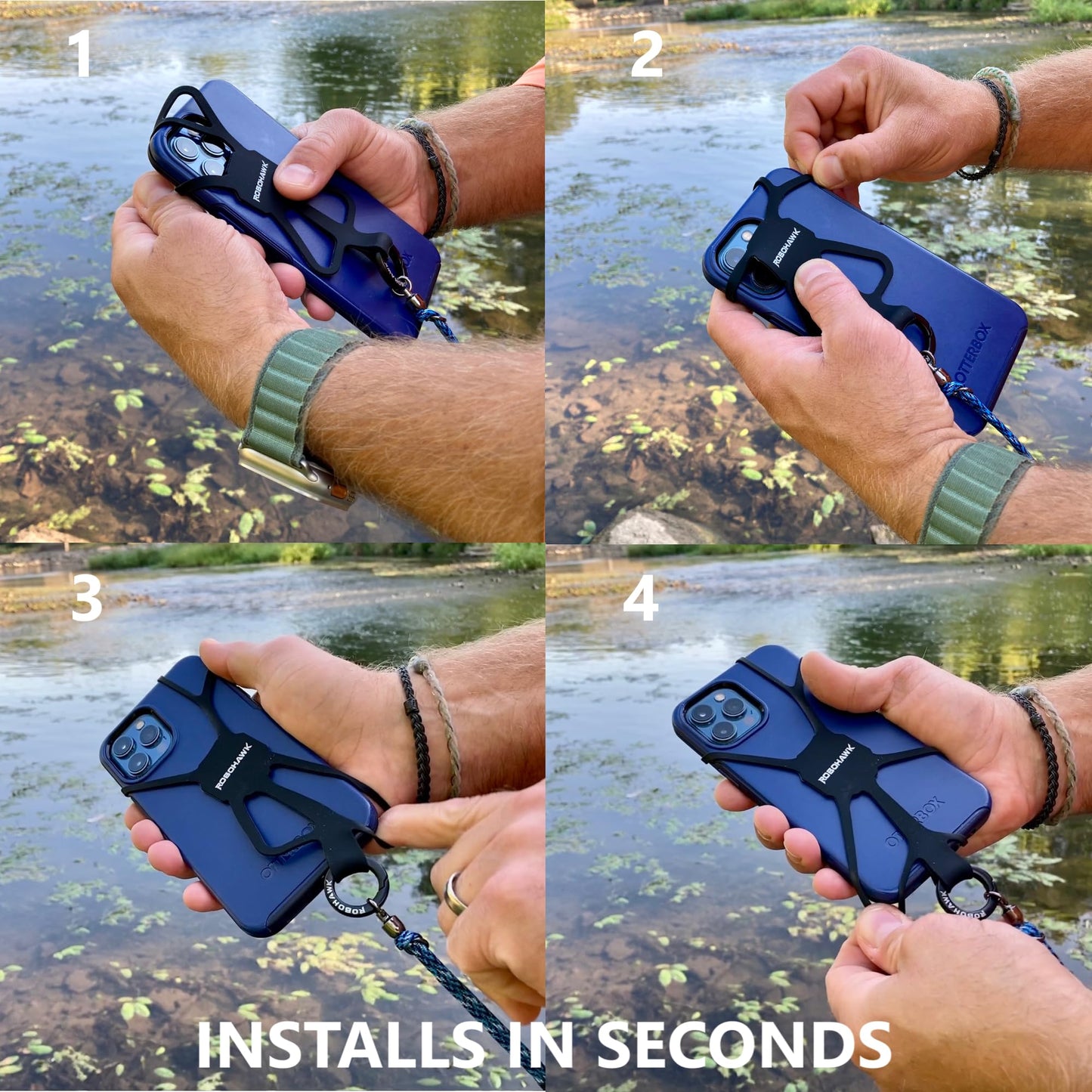 Robohawk Talon Universal Phone Harness and Tether System | Smartphone Lanyard for Fishing, Hiking, Skiing, Kayaking, and Outdoors - 4ft Stretch - Case