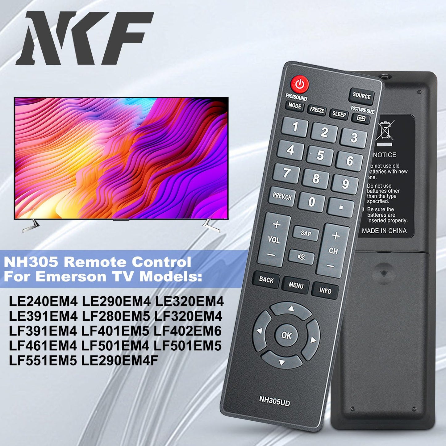 NH305UD for Emerson TV Remote Replacement: Universal Remote Control for All Emerson TV LF501EM4 LF501EM4F LE240EM4 LC320EM3FA LF402EM6 LF402EM6F