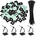 100 Pack Black Zip Tie Adhesive Mounts Self Adhesive Cable Base Holders with Black Multi-Purpose Cable Tie (Length 200 mm, Width 2.8 cm)