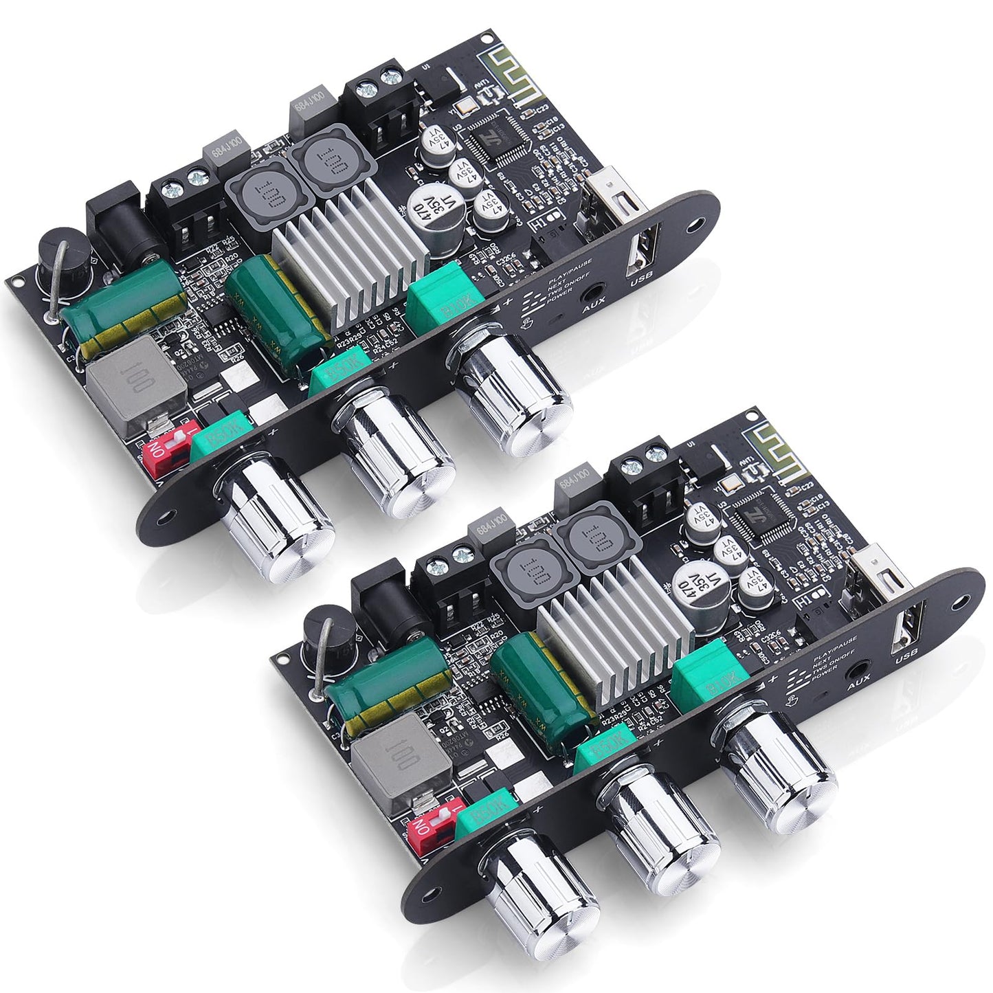 2PCS ZK-1001U Mono Bluetooth Amplifier Board, 100W Peak Power, TWS Stereo, 9-24V Input, USB/AUX/Bluetooth Input for DIY Wireless Speakers