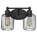 Elegant Designs VT1021-BLK 14" Industrial Farmhouse 2 Light Metal Birdcage Decorative Wall Mounted Vanity Fixture with Matching Metal Oval Backplate