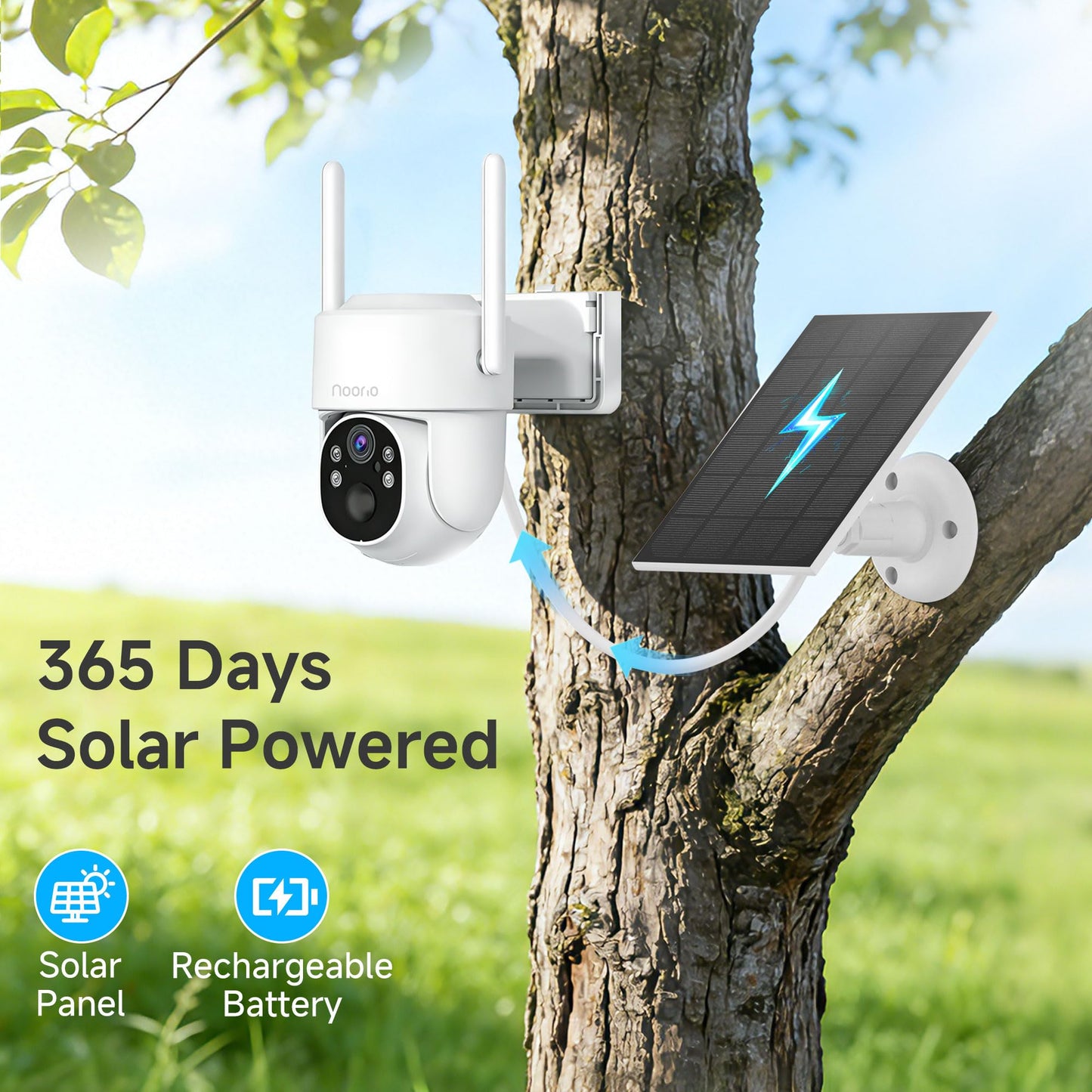 Noorio Solar Security Cameras Wireless Outdoor, 5G & 2.4G WiFi Cameras for Home Security, 1080P Battery Powered Outdoor Camera, No Monthly Fee