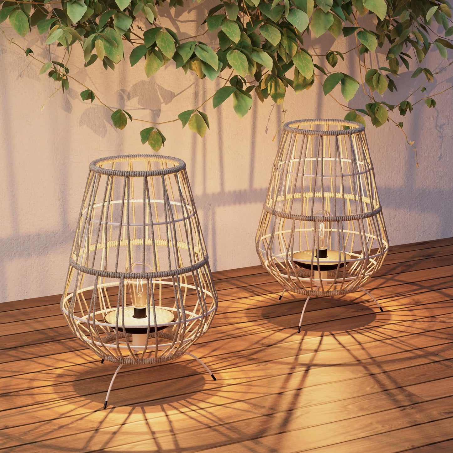 Solar Yard Decorative Solar Outdoor Tabletop Lights - 2 Pack, 15-inch Patio, Porch, and Garden Decor with LED Edison Bulbs in Water Resistant Resin