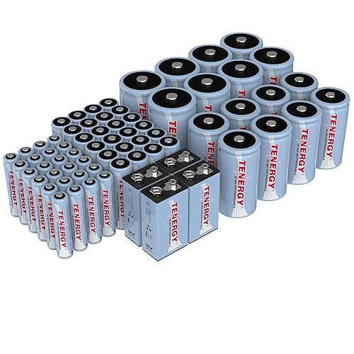 Tenergy AA AAA C D 9V Battery, NiMH Rechargeable Batteries Combo, 68 Pack, 24 Pack AA Cells, 24 Pack AAA Cells, 8 Pack C Cells, 8 Pack D Cells and 4…