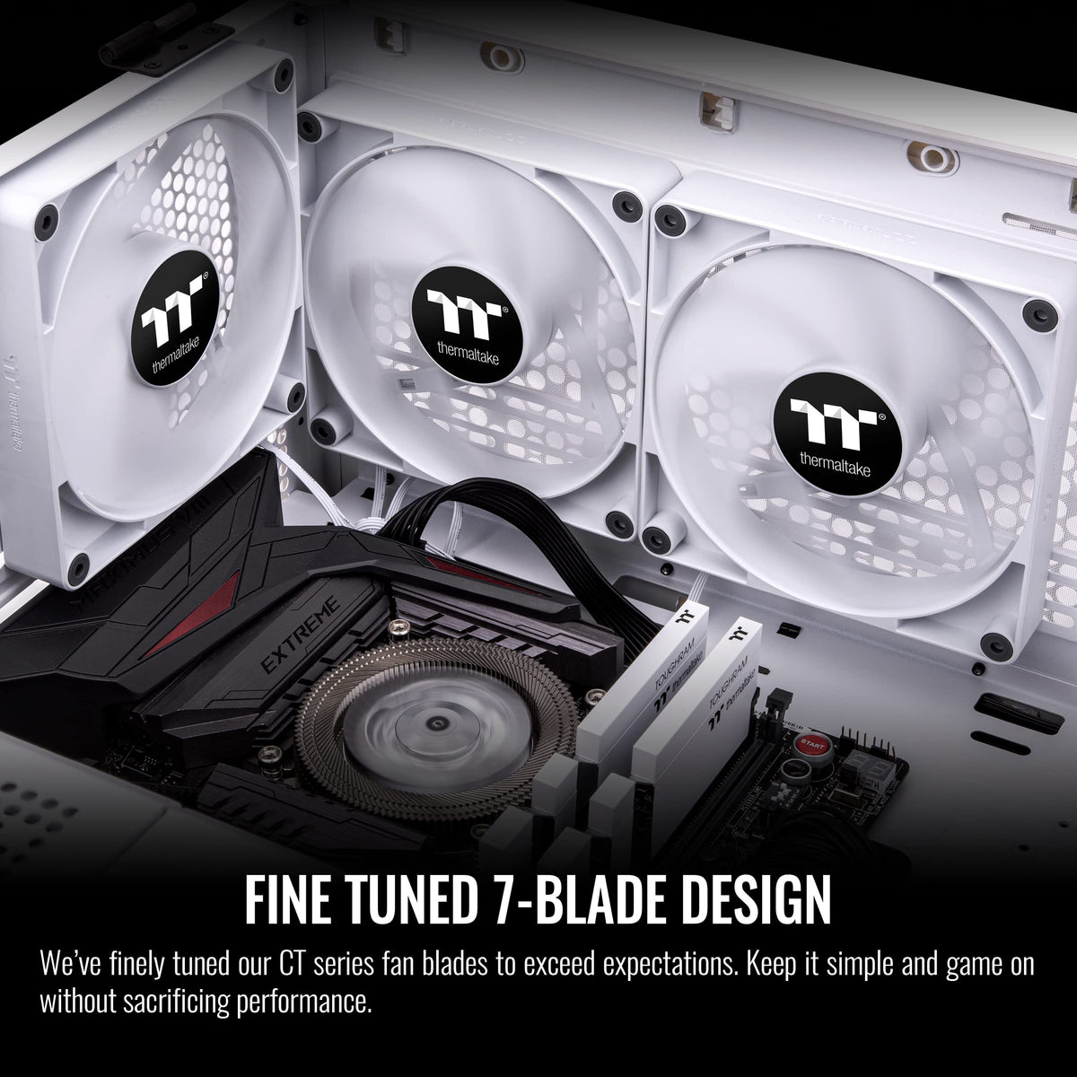 Thermaltake CT120 PC Cooling Fan White (2-Fan Pack), Daisy-Chain Design, Fan speeds up to 2000 RPM, 120 mm Hydraulic Bearing Fan, Anti-Vibration