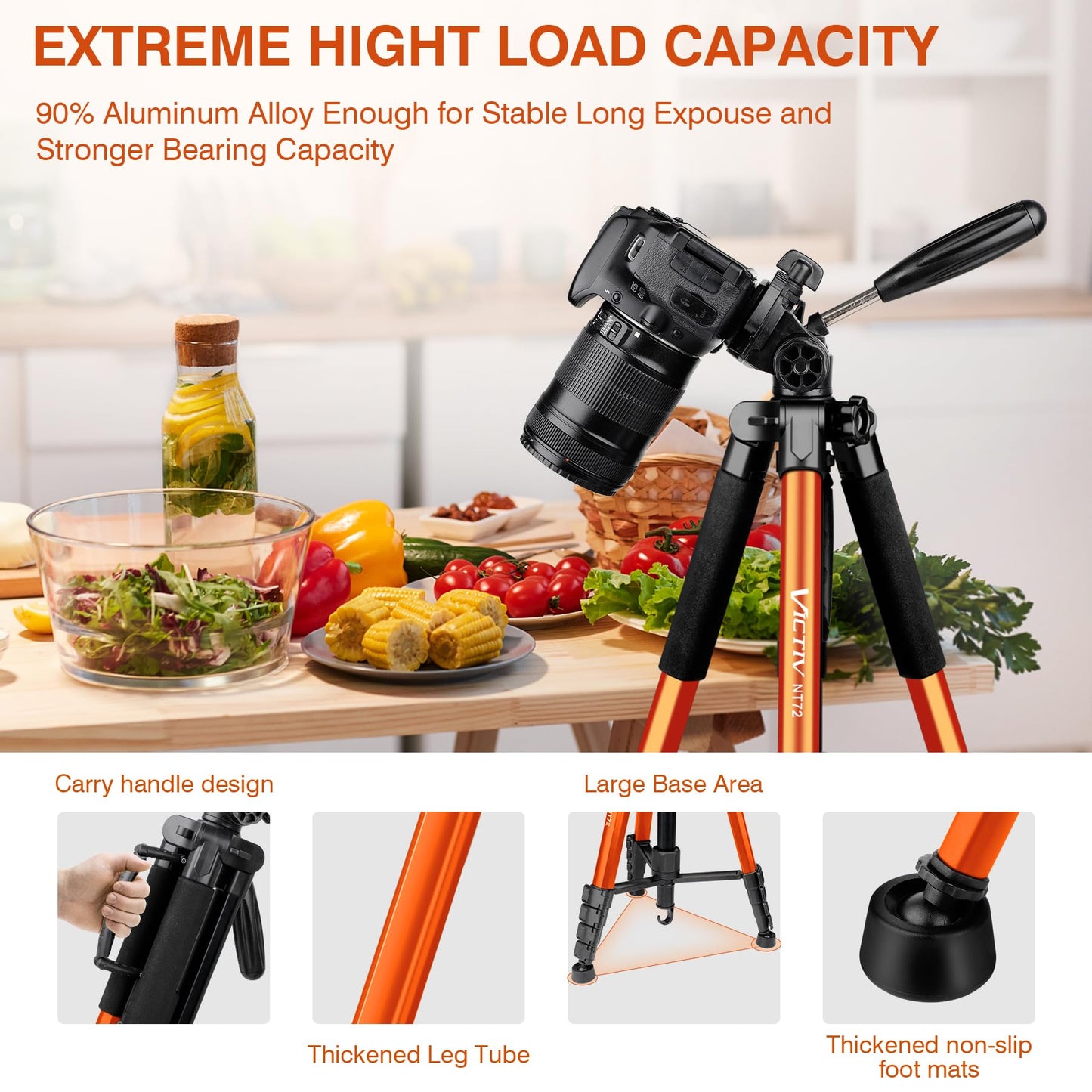 Tripod for Camera, 72" Tall Camera Tripod & Monopod with Remote, Professional Heavy Duty Compact Camera Stand for Phone, DSLR, Spotting Scope