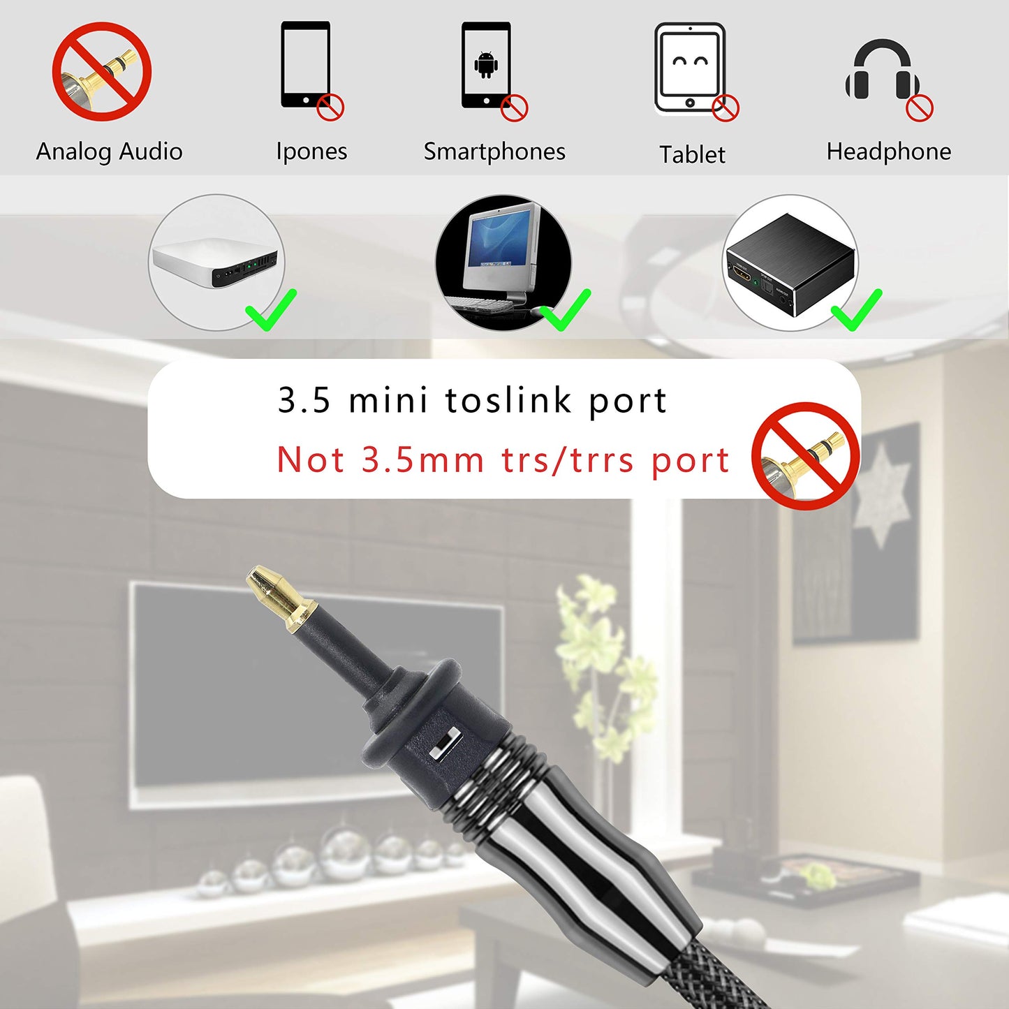 GELRHONR Digital Fiber Optic Toslink to 3.5mm Jack (Mini Toslink),Female to 3.5 mm Mini Male Optical Audio Connector Adapter?3pack?