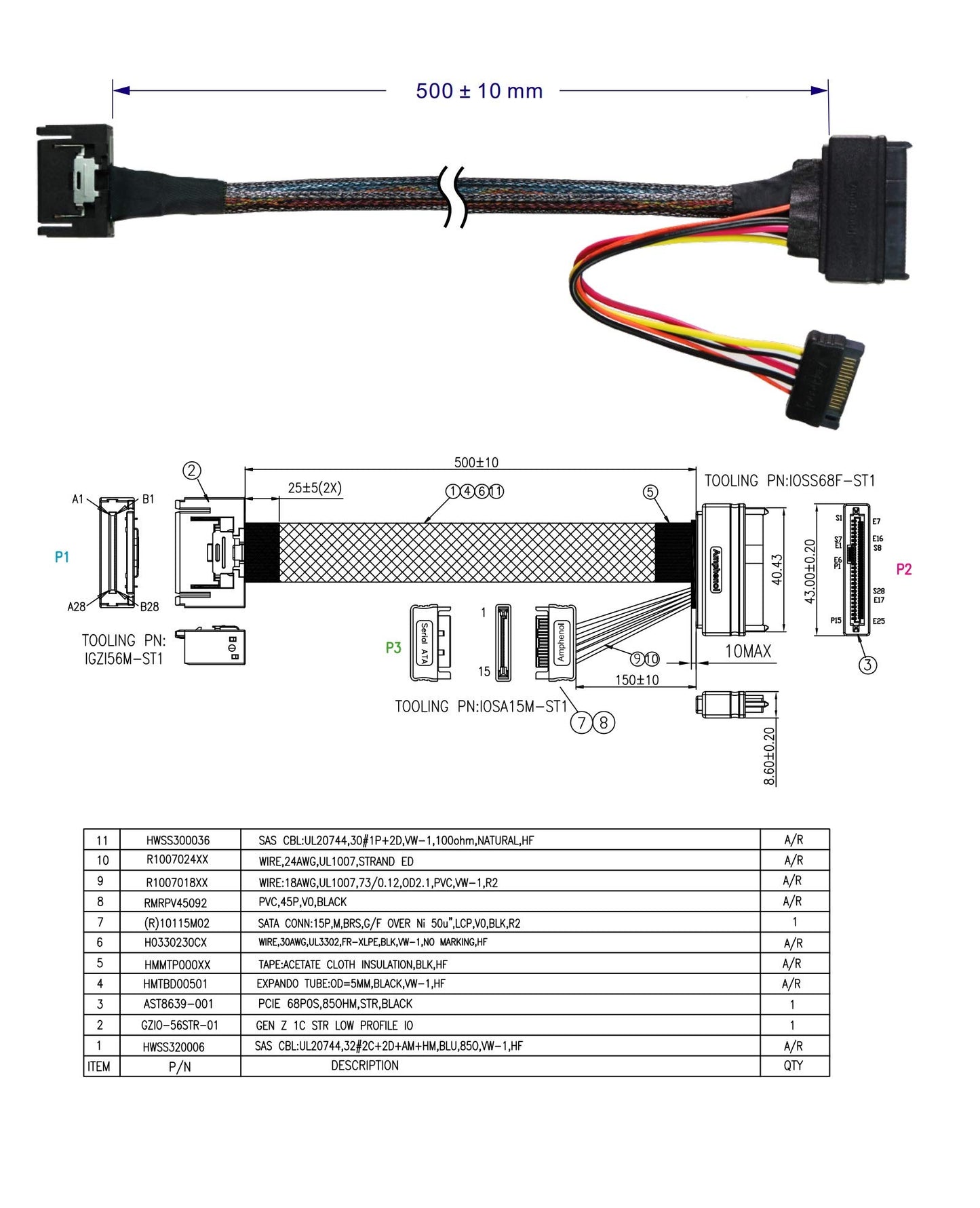 PCIe Gen4 Gen-Z 1C Male to U.2 (SFF-8639) Cable - 50CM | High-Speed PCIe Gen4 Cable for Seamless Connectivity and Fast Data Transfer| Durable Gen-Z 1C