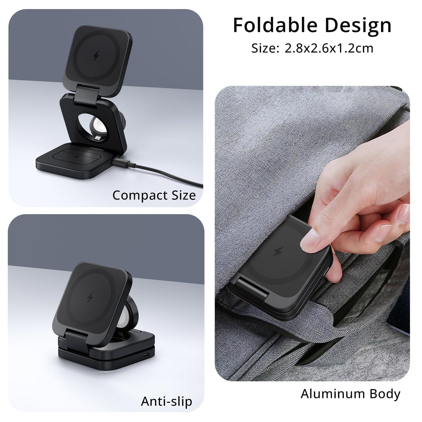 3-in-1 Wireless Charger Stand, LULULOOK 15W Magnetic Charger Wireless Fast Charging Station for iPhone 16/15/14 Series, Aluminum 5W Charger for Apple