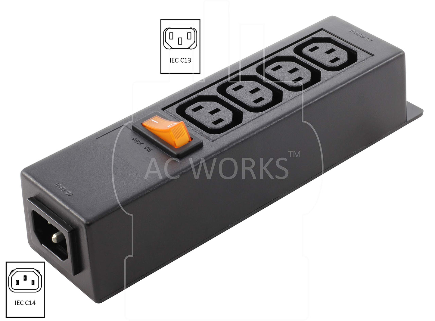 AC WORKS [WS-045-0-4] IEC IT/Server/PDU Power Strip 7-1/2 in. Housing IEC C14 Inlet to (4) IEC C13 Sheet F with Power Switch