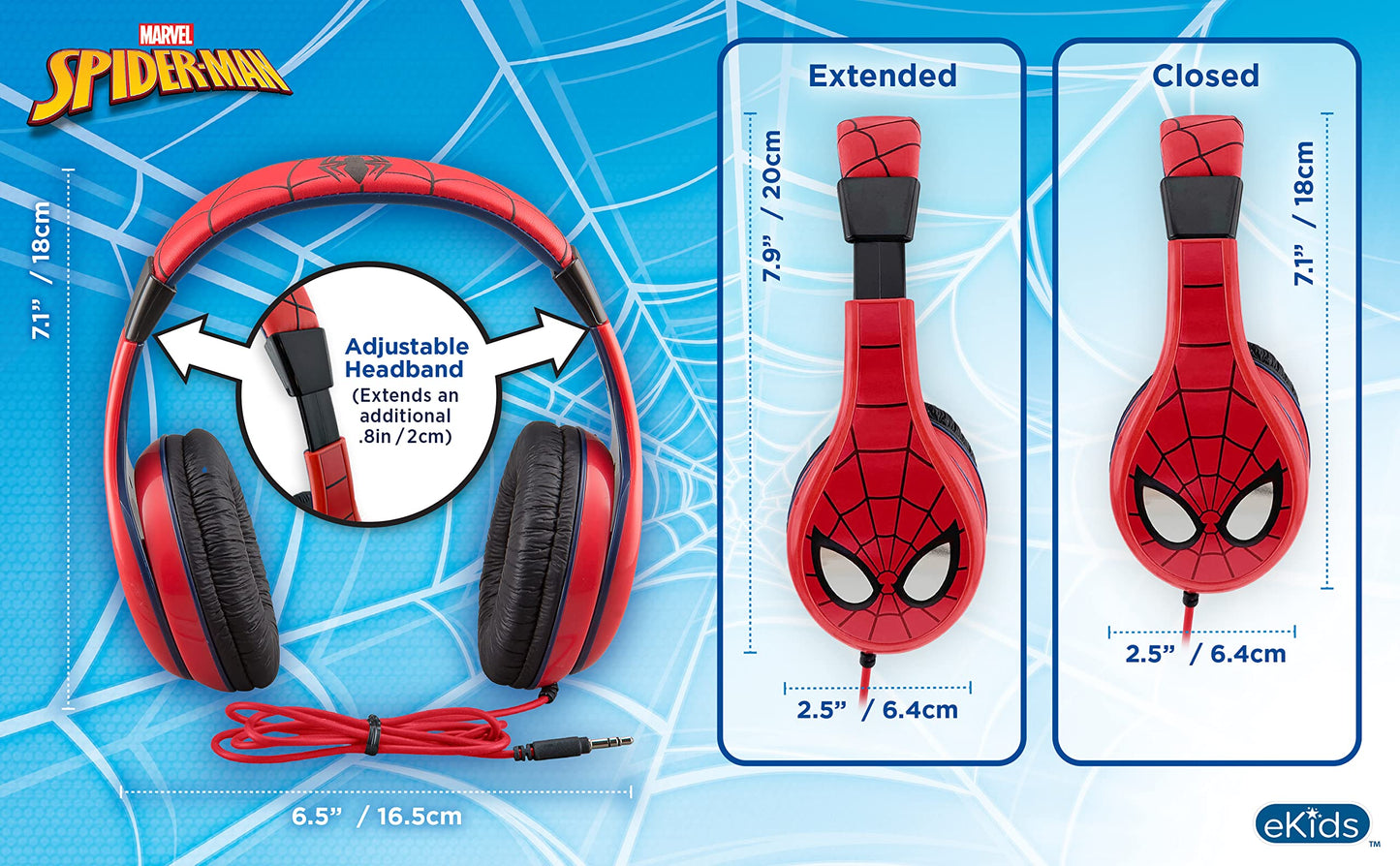 eKids Spiderman Kids Headphones, Adjustable Headband, Stereo Sound, 3.5Mm Jack, Wired, Tangle-Free, Volume Control, Childrens Headphones Over Ear…