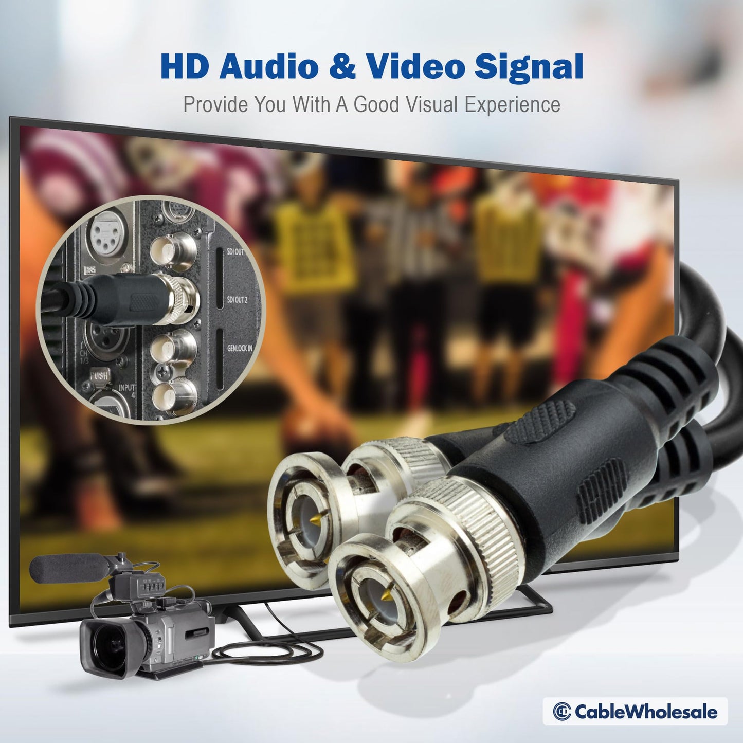 CableWholesale RG59/U Coaxial Cable, BNC Male to BNC Male Connector Coax Cable for Video, 75 Ohm, 22 AWG, Black, 25 ft