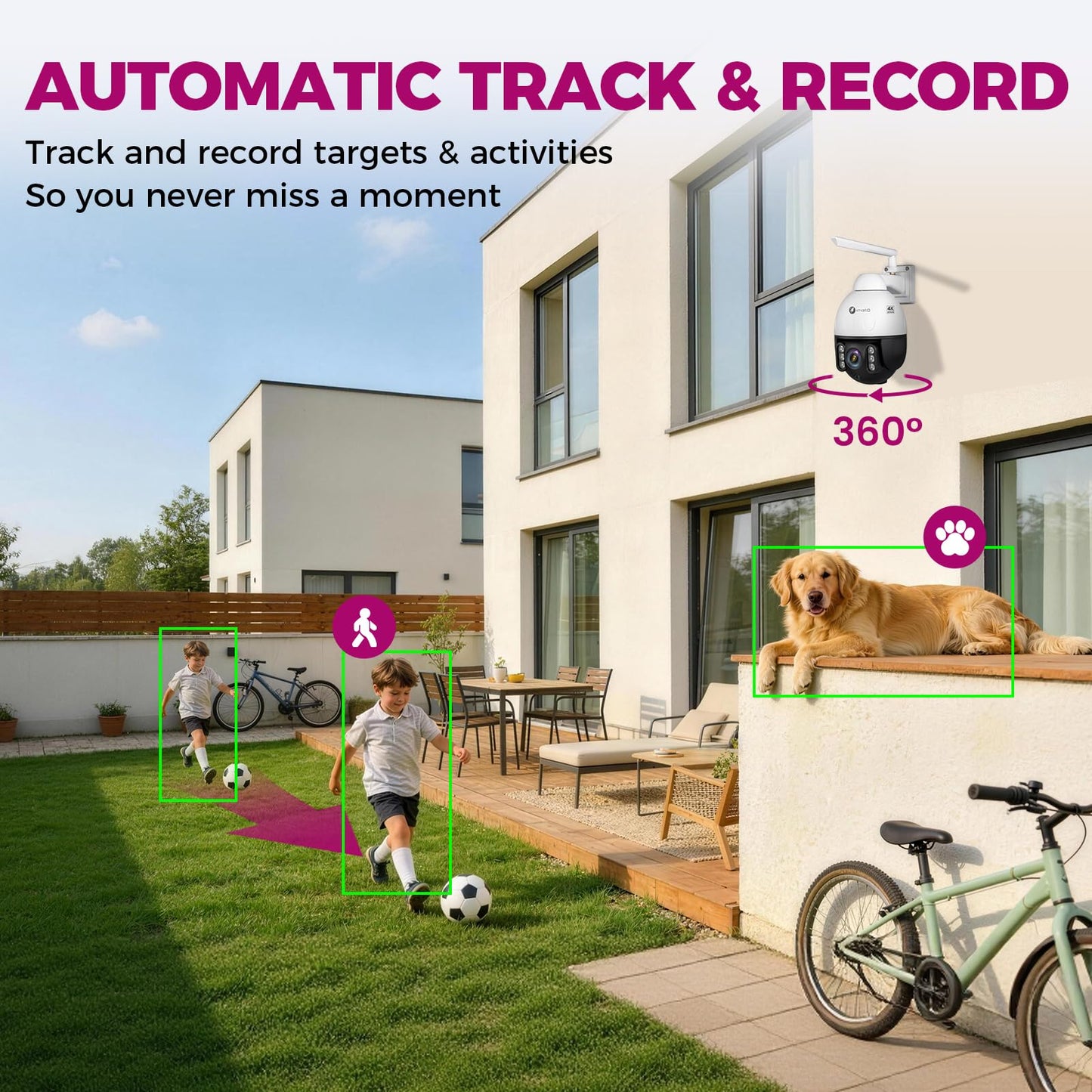 xmartO Vandal-Proof 4K PTZ Security Camera, 5X Zoom Outdoor WiFi Dome with Floodlights & Siren, 24/7 AI Human Detection, Two-Way Talk, IP66