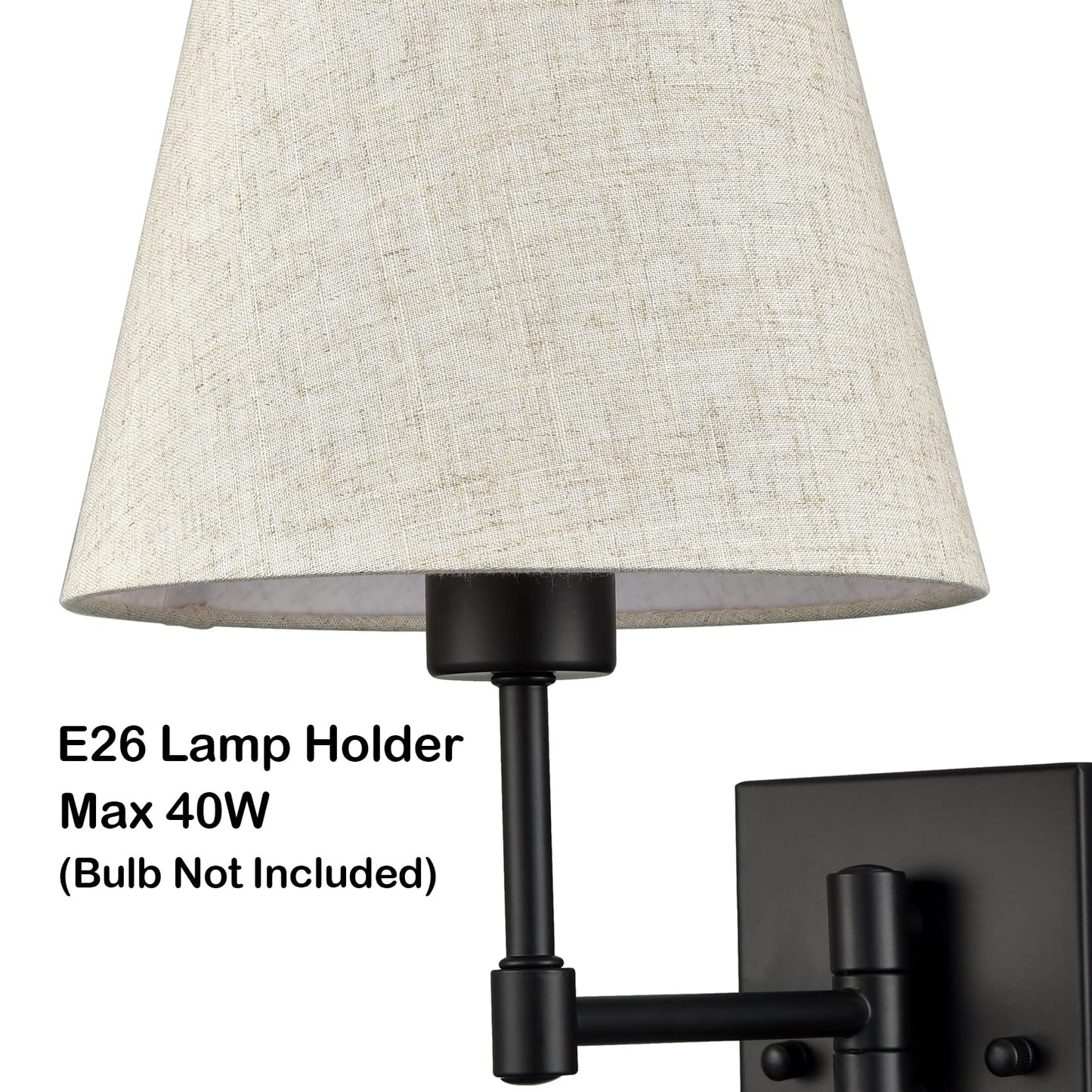 SAMTEEN Swing Arm Wall Sconces Set of Two Modern Black Sconce Light Plug in Wall Sconce with Shade, Black Swing Arm Wall Lamp with Plug in Cord