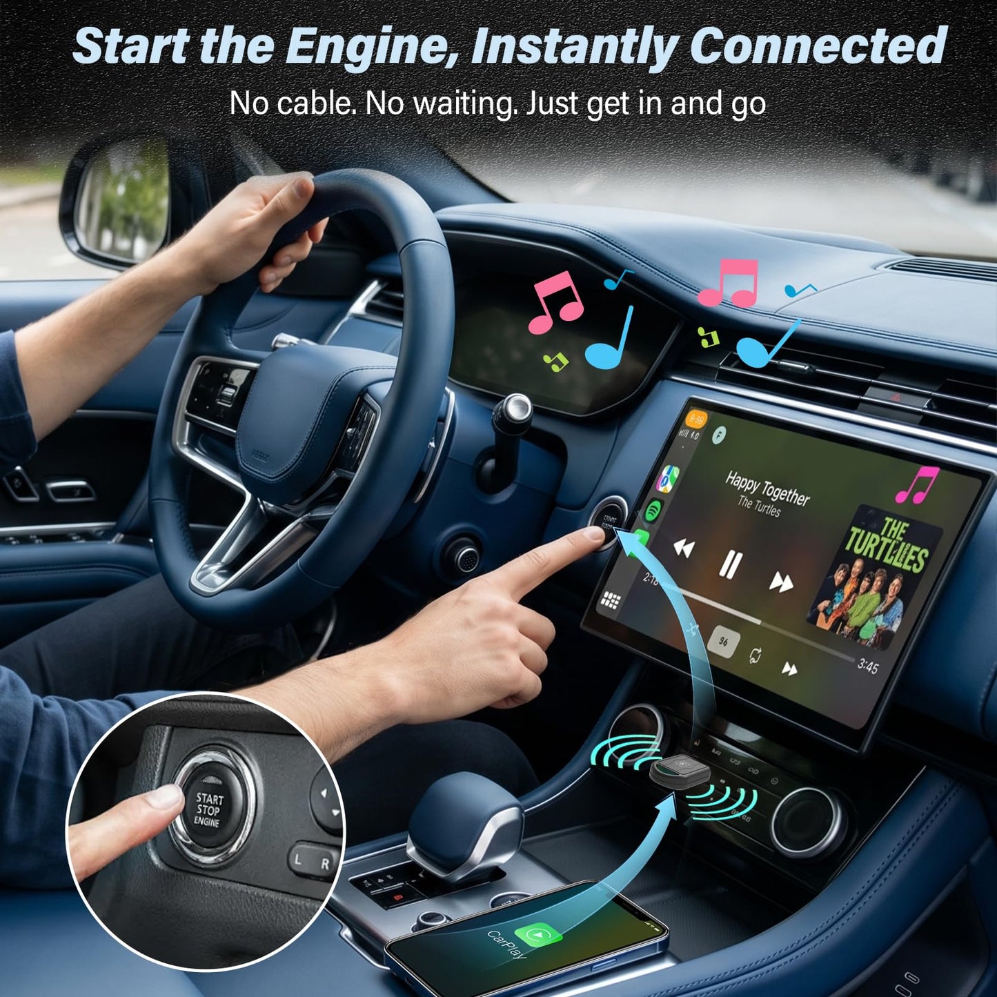 Wireless CarPlay Adapter for Apple iPhone - Convert Wired to Wireless Car Play, Mini & Gold-Plated Connector, A8 Chip, Quick Auto Connect, USB A/C