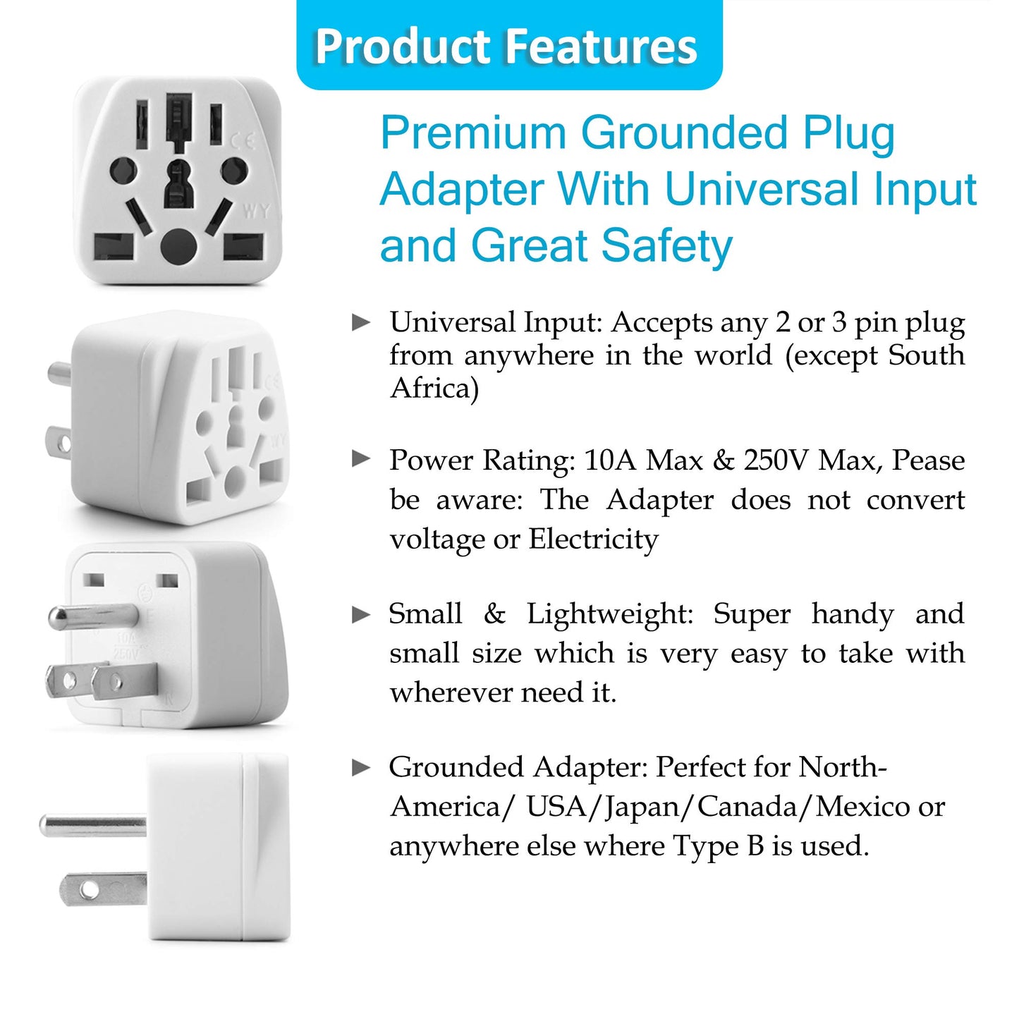 Europe to US Plug Adapter EU/UK/AU/in/CN/JP/Asia/Italy/Brazil to USA (Type A & B) American Travel Adapter and Converter, Wall Outlet Power Charger…