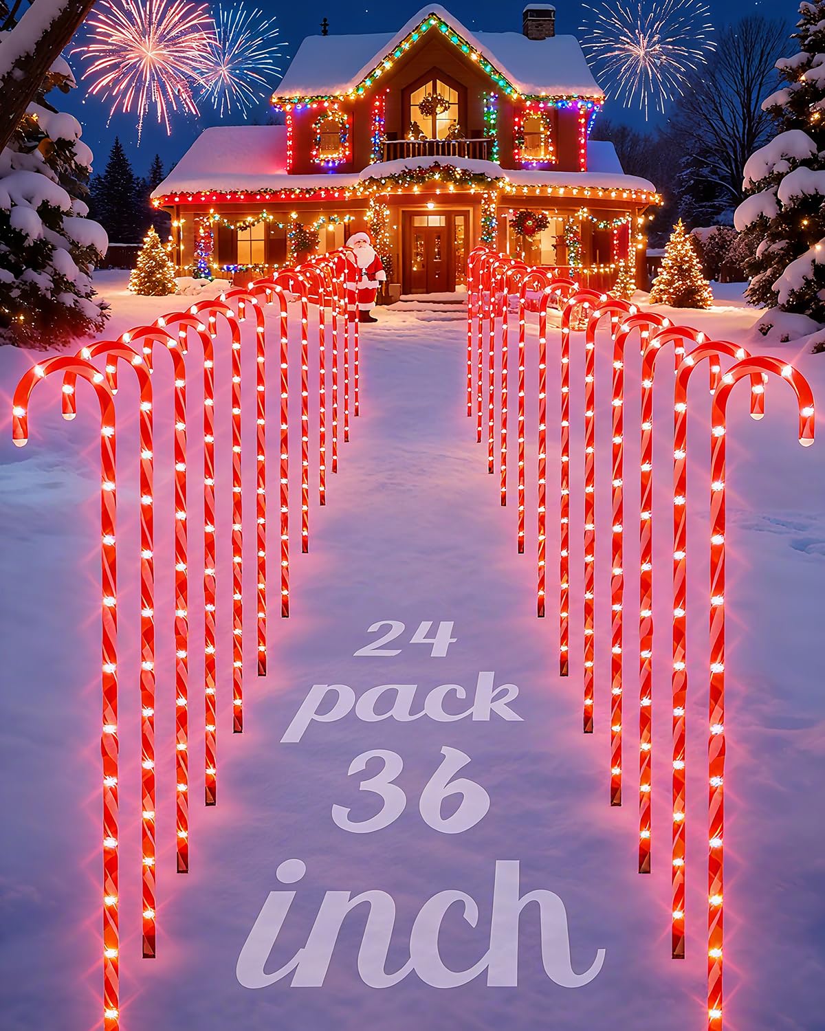 COOLWUFAN 36" Candy Cane Christmas Decorations, 24 Pack Giant Candy Cane Lights, Outdoor Pathway Markers Lights for Xmas Holiday Walkway Patio Garden