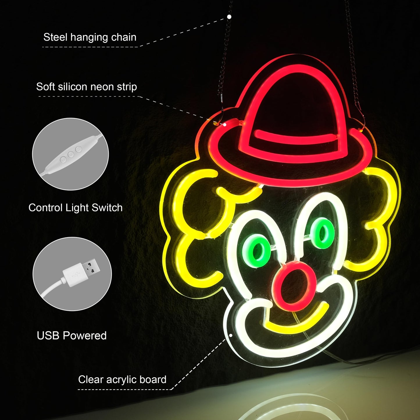 Clown Neon Sign Art Wall Lights for Beer Bar Club Bedroom Hotel Pub Cafe Wedding Birthday Party Gifts