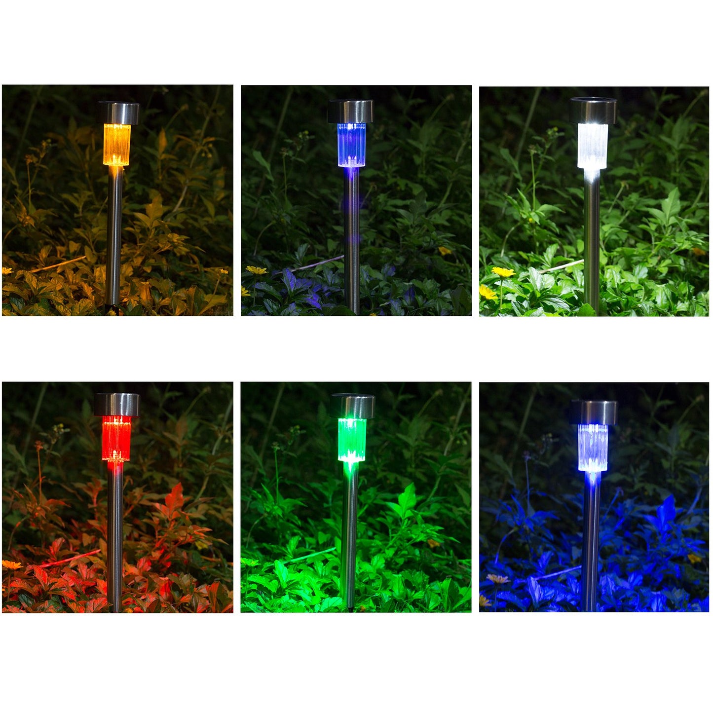 Wellgium Solar Lights Outdoor - Garden Landscape Pathway Lights for Lawn Patio - Stainless Steel, 12 Pack (6 Colors)