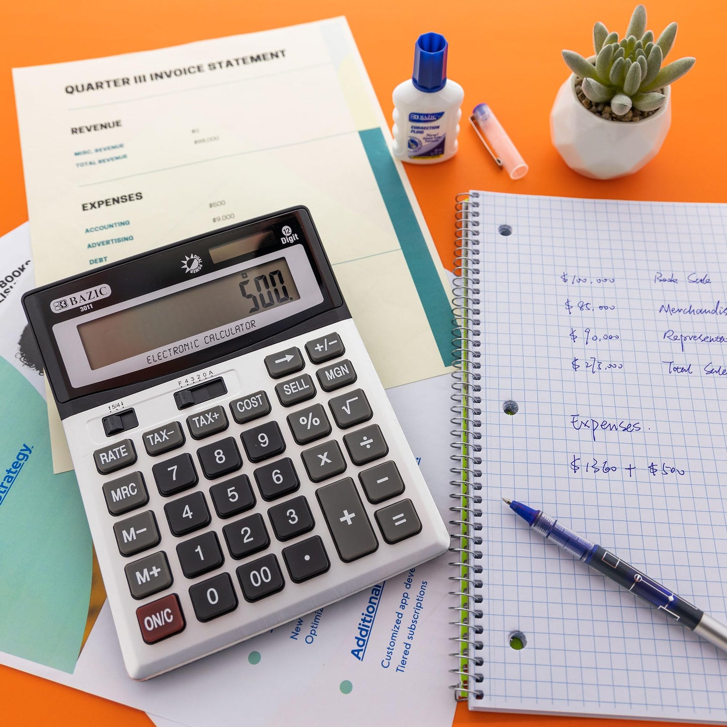 BAZIC 12-Digit Desktop Calculator with Profit Calculation & Tax Functions (3011)