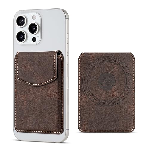 maogoam Magnetic Leather Wallet Compatible With MagSafe, Leather Magnetic Cards Holder With Flap Cove for iPhone, Ultra Slim, Fit 4 Cards, RFID