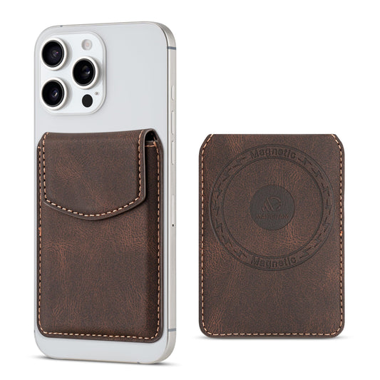 maogoam Magnetic Leather Wallet Compatible With MagSafe, Leather Magnetic Cards Holder With Flap Cove for iPhone, Ultra Slim, Fit 4 Cards, RFID
